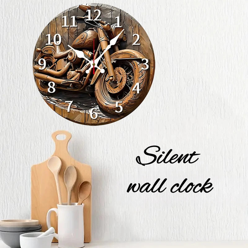 Wooden Steampunk Motorcycle Wall Clock elegant