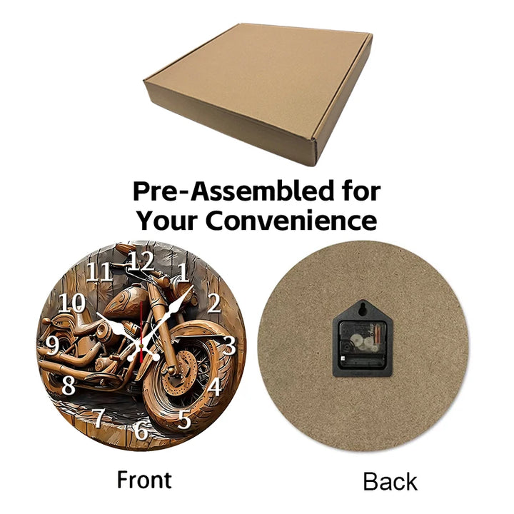 Wooden Steampunk Motorcycle Wall Clock package