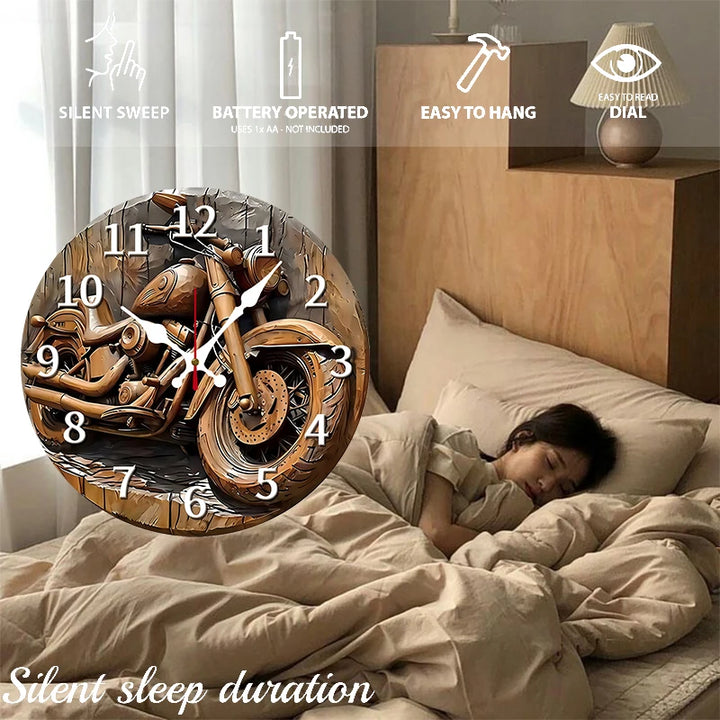 Wooden Steampunk Motorcycle Wall Clock silent
