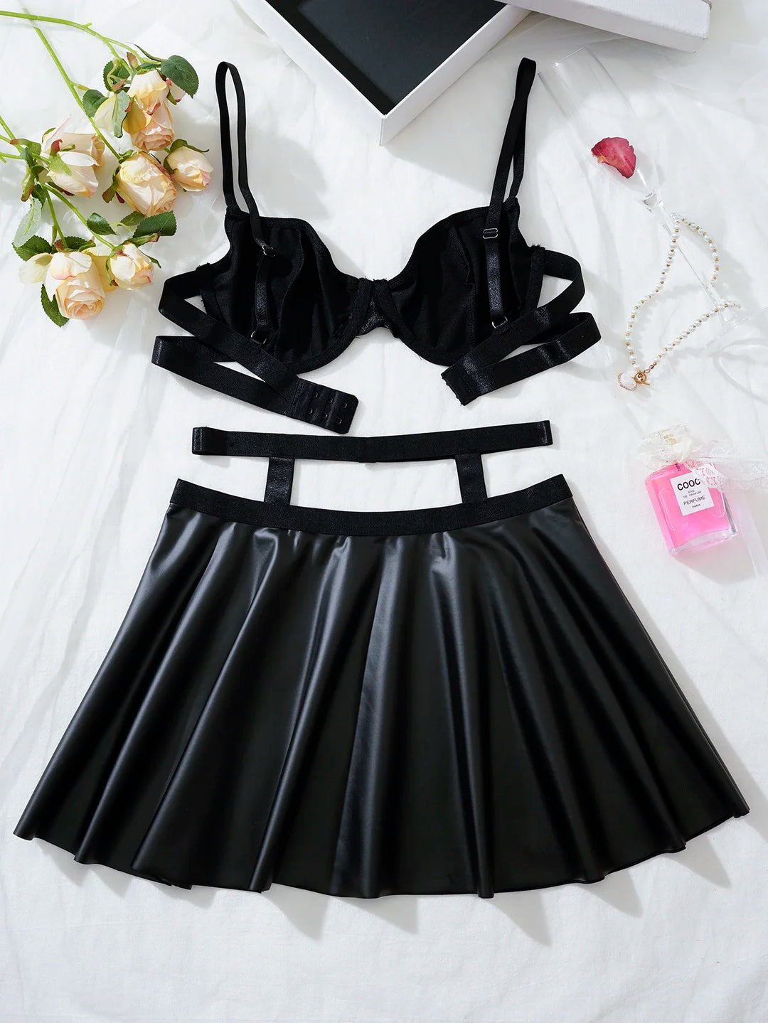 steampunk leather skirt lingerie set bold