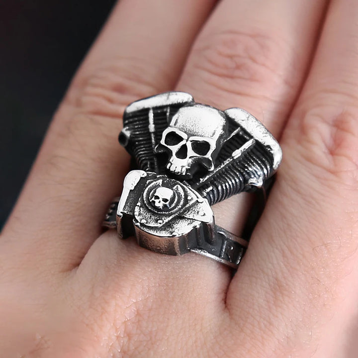 steampunk motorcycle engine crane ring elegant