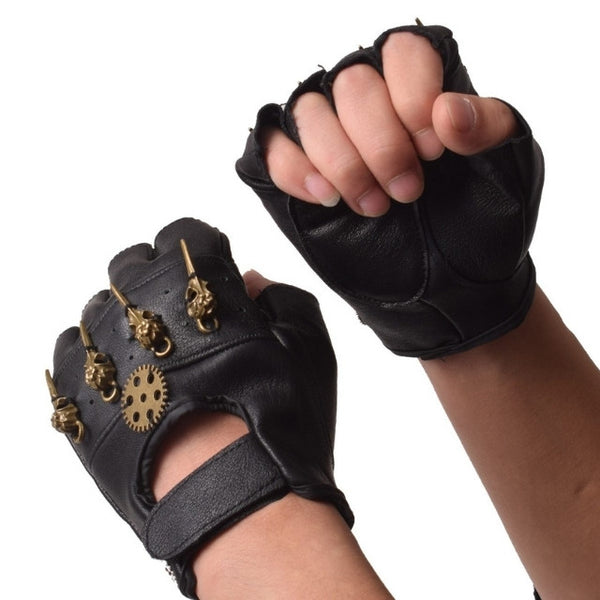 Fingerless Leather & Chain Gloves 7 / Black