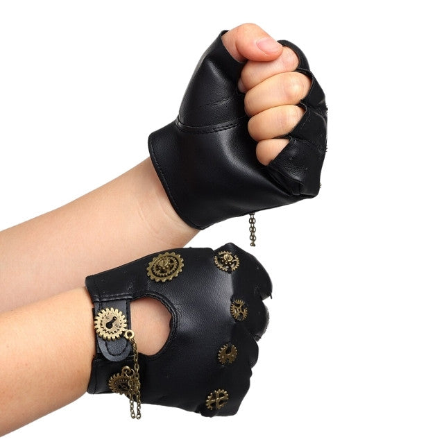 Fingerless Leather Chain Gloves