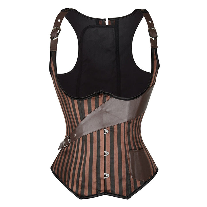 Brown Steampunk Striped Corset Top