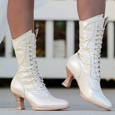 VICTORIAN STYLE SHOES - WHITE / 34 - STEAMPUNK BOOT