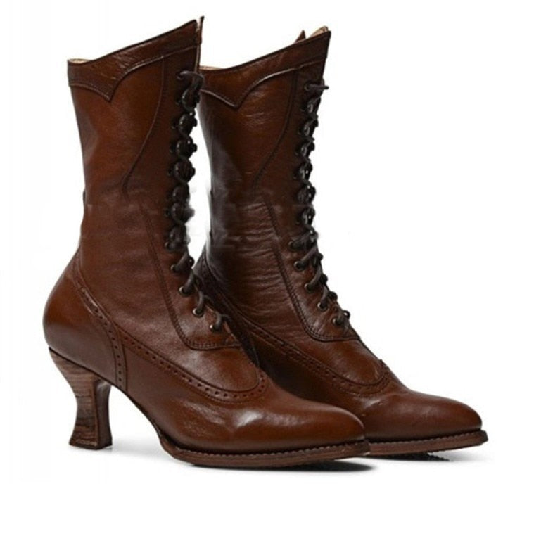 VICTORIAN STYLE SHOES - AUBURN / 34 - STEAMPUNK BOOT