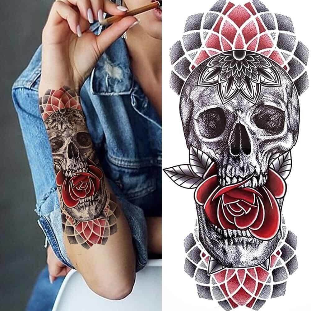 Steampunk Skull and Rose Tattoo