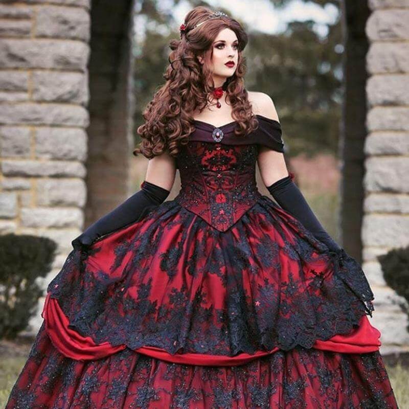 Black and Red Gothic Wedding Dress Steampunkstyler