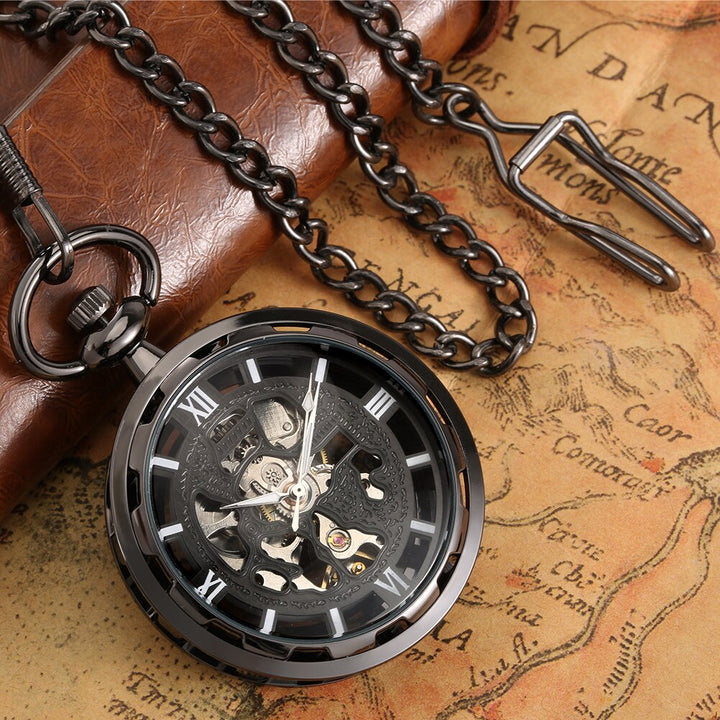 BLACK AND WHITE STEAMPUNK POCKET WATCH