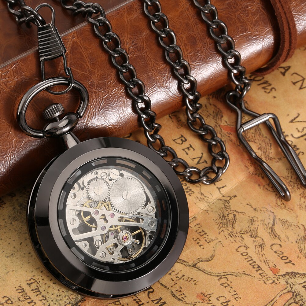 BLACK AND WHITE STEAMPUNK POCKET WATCH