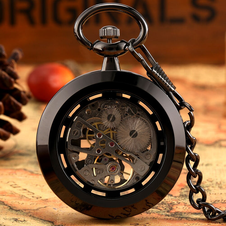 BLACK AND WHITE STEAMPUNK POCKET WATCH
