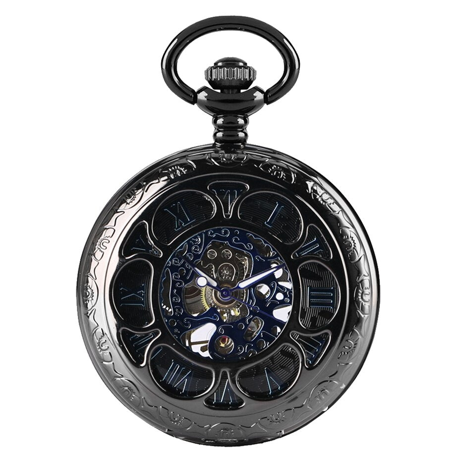 BLACK SKELETON STEAMPUNK POCKET WATCH