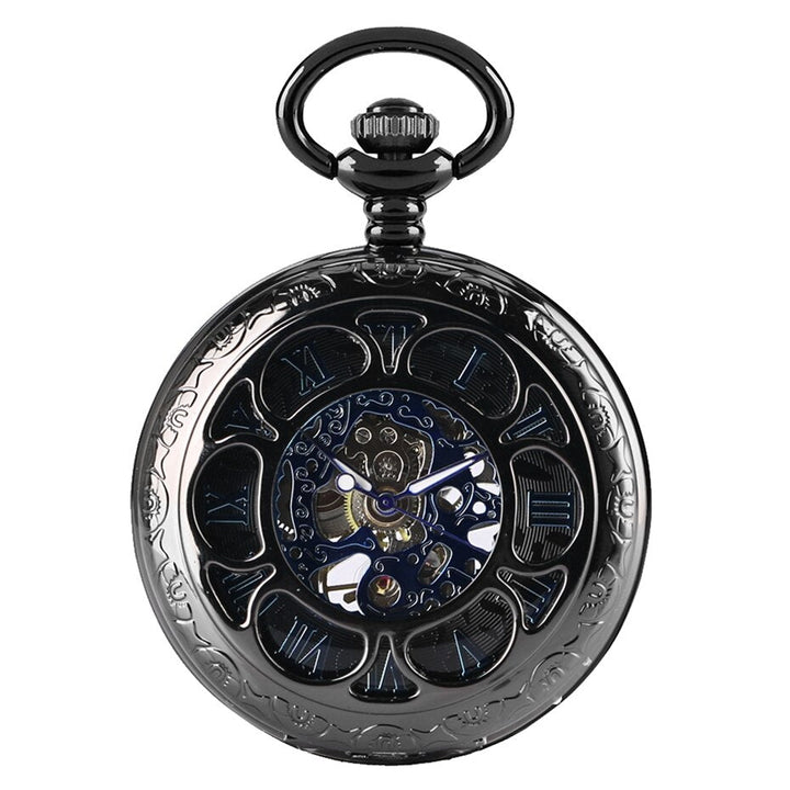 BLACK SKELETON STEAMPUNK POCKET WATCH