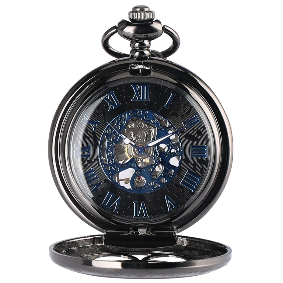 BLACK SKELETON STEAMPUNK POCKET WATCH