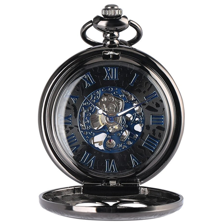 BLACK SKELETON STEAMPUNK POCKET WATCH