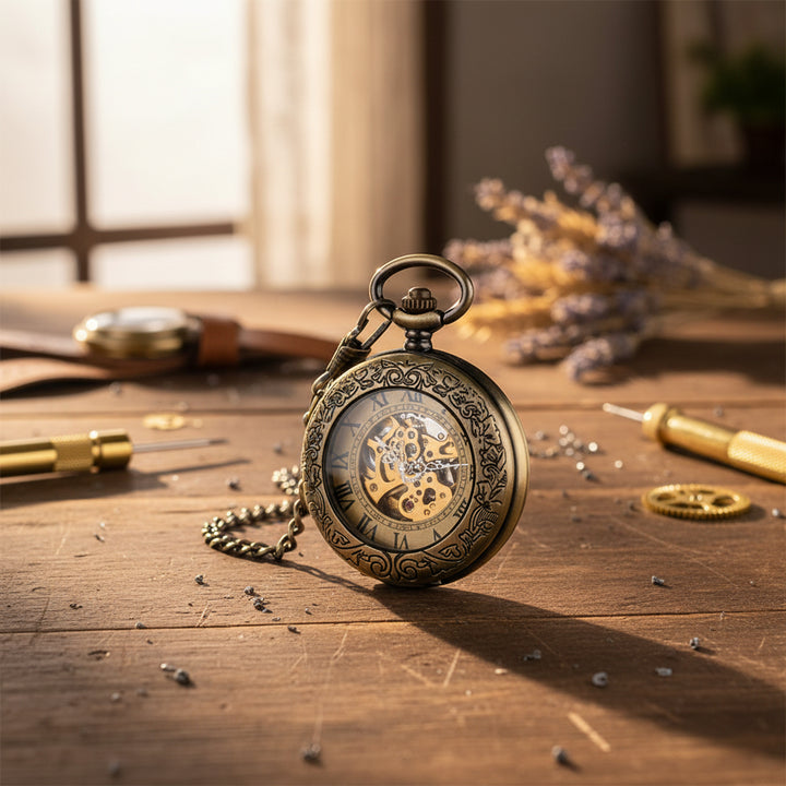 BRONZE STEAMPUNK SKELETON POCKET WATCH