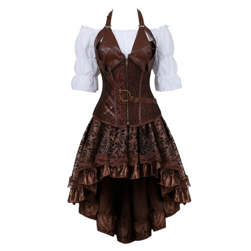 BROWN STEAMPUNK DRESS - S