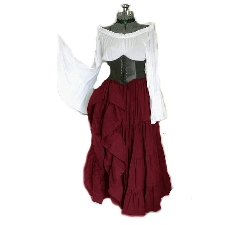 ELEGANT STEAMPUNK DRESS - BURGUNDY / S