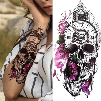 Steampunk Skull and Clock Tattoo
