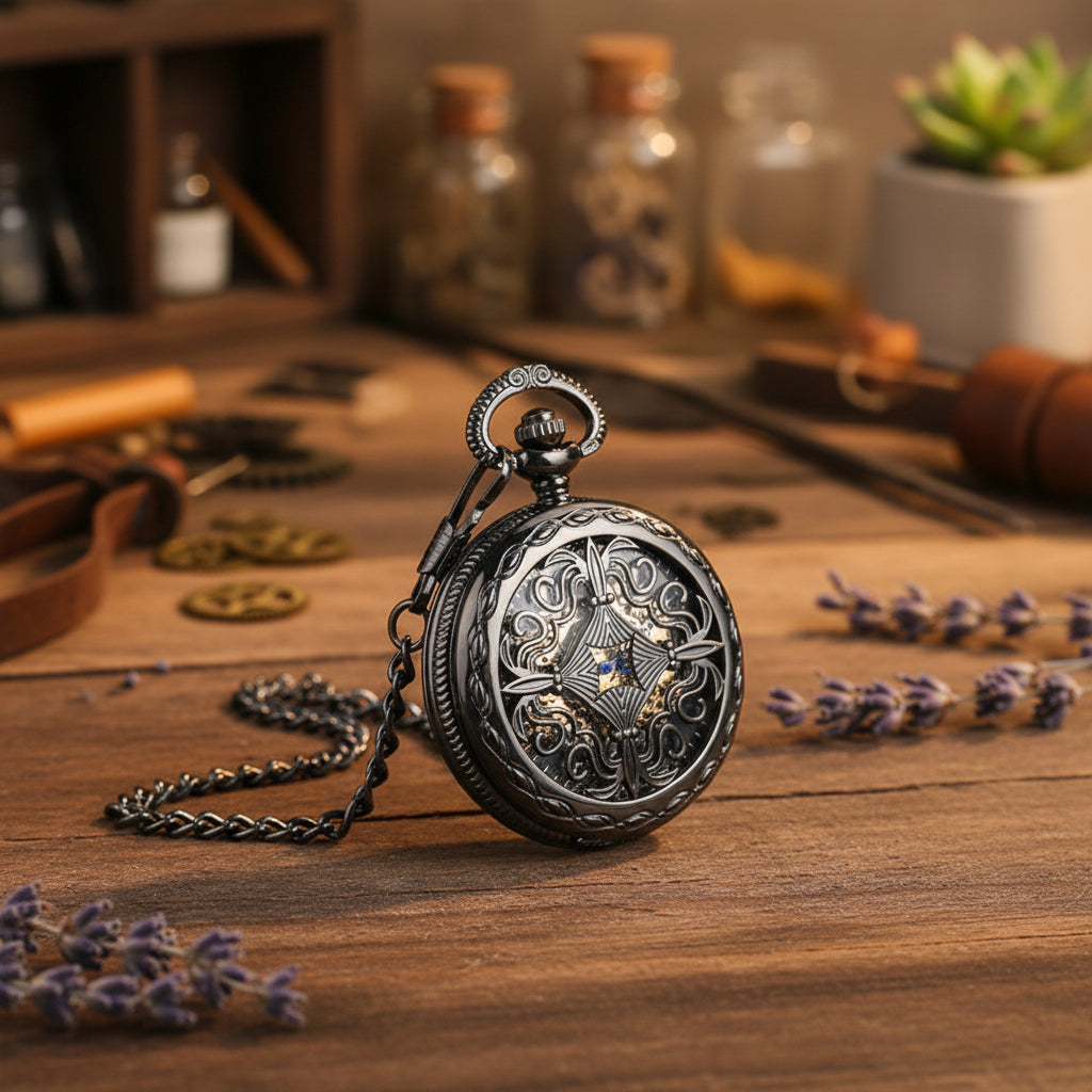 HOLLOW FLOWER STEAMPUNK POCKET WATCH