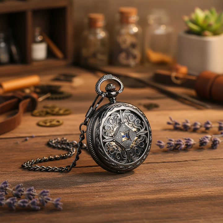 HOLLOW FLOWER STEAMPUNK POCKET WATCH