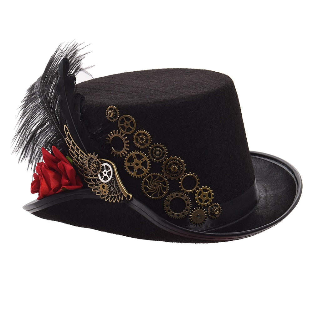 RED ROSE STEAMPUNK HAT