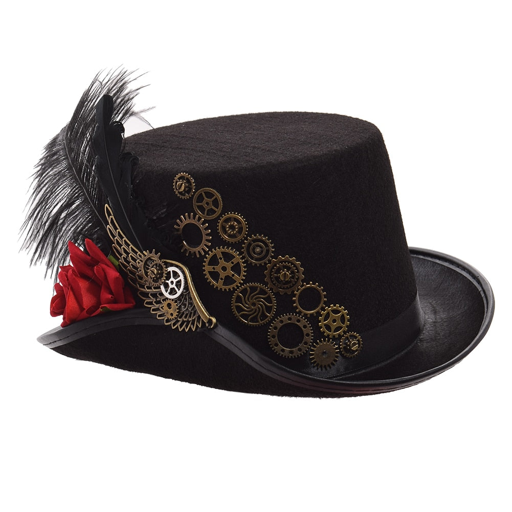 RED ROSE STEAMPUNK HAT