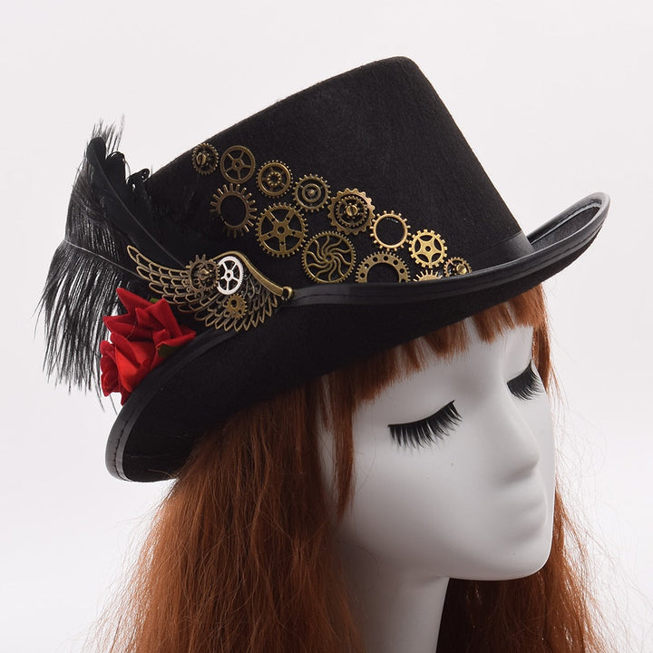 RED ROSE STEAMPUNK HAT