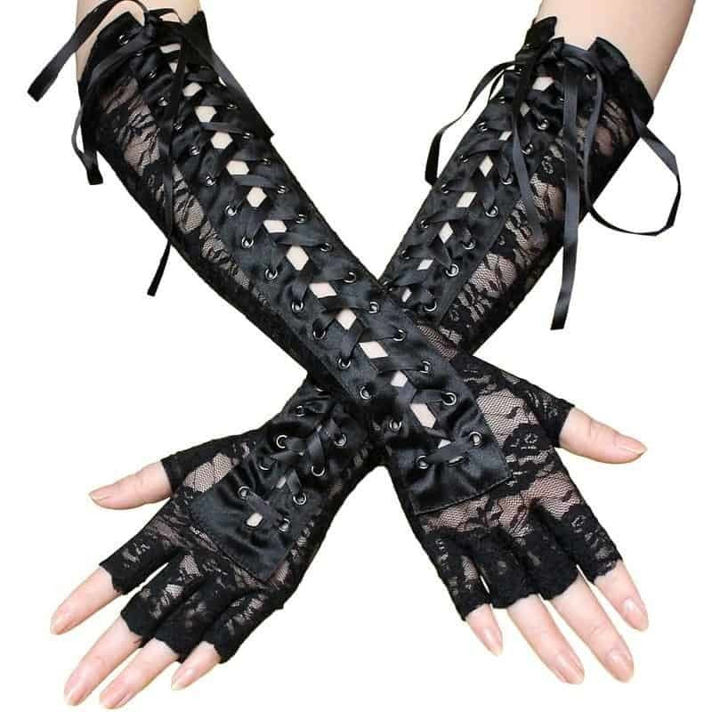 Steampunk Black Lace Gloves