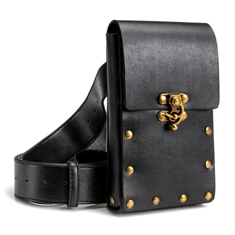 Women Medieval Steampunk Pu Leather Hip Belt Festival Pocket Viking Waist  Bag