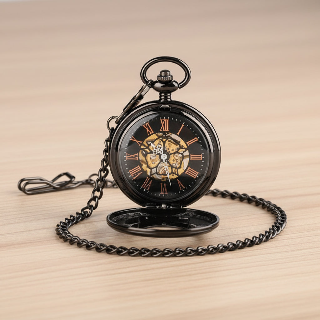 STEAMPUNK BLACK GEAR POCKET WATCH