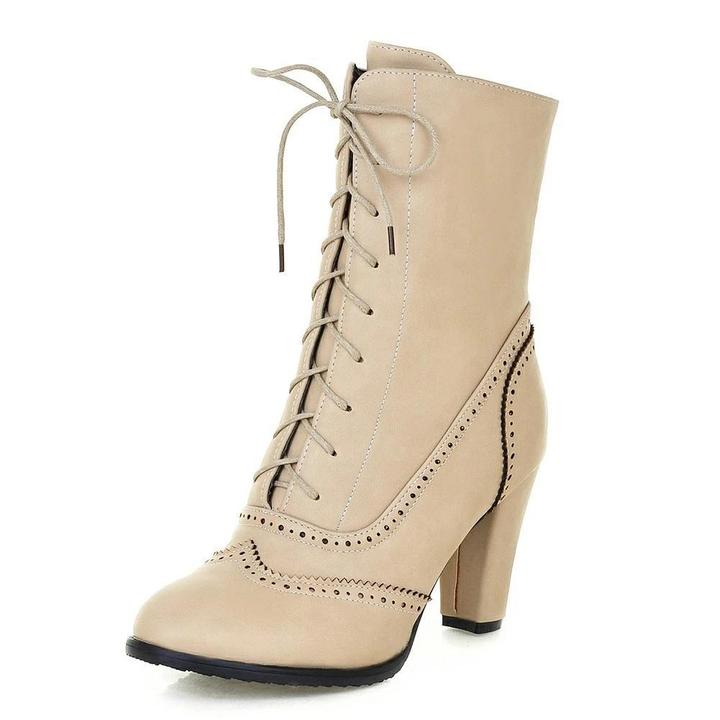 beige Steampunk Boots Victorian Heels