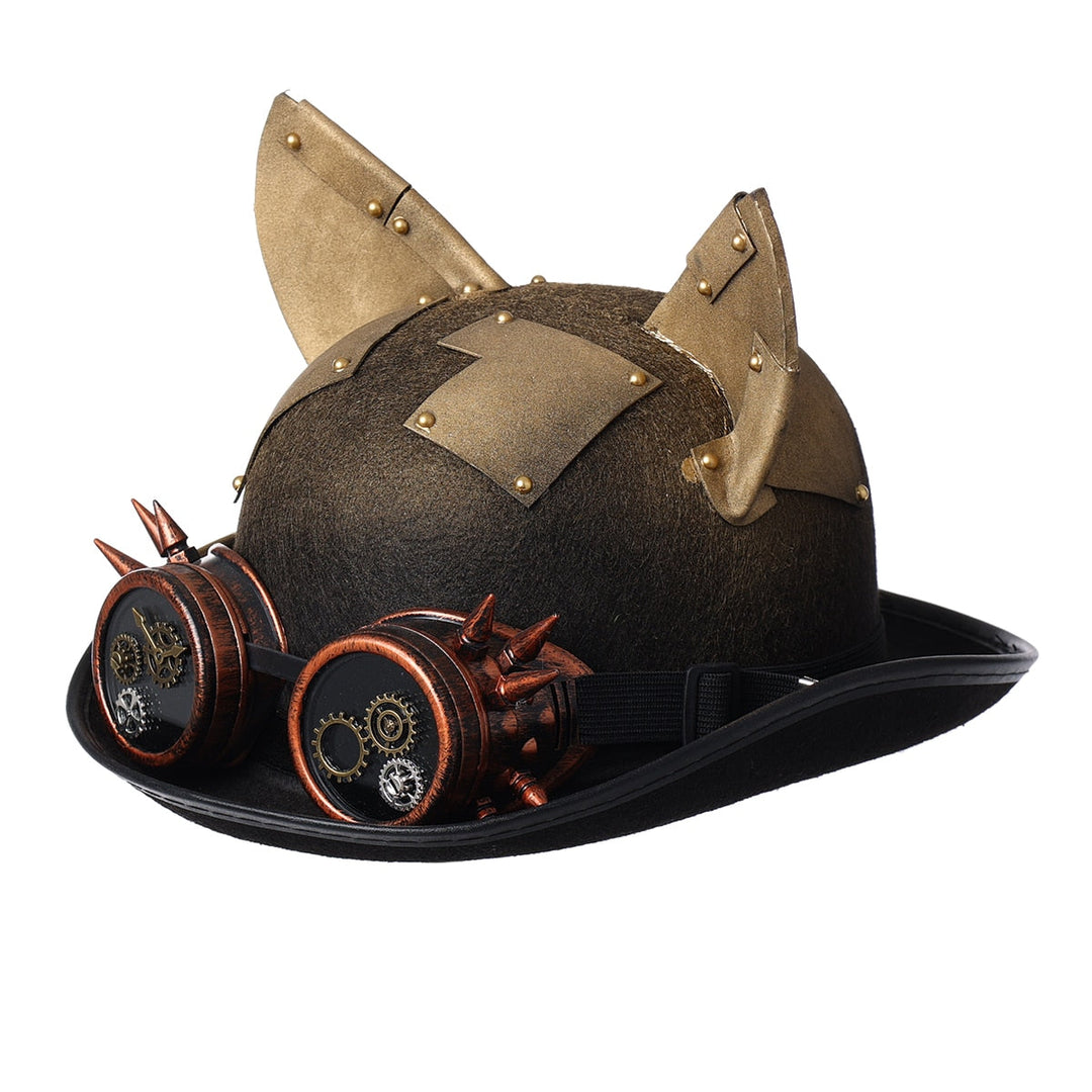 STEAMPUNK BOWLER HAT WITH GOGGLES