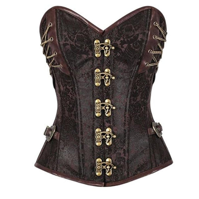 Charmian Women's Steampunk Gothic Spiral Steel Boned Brocade Waist Cincher  Overbust Corset with Chains Black Small at  Women's Clothing store