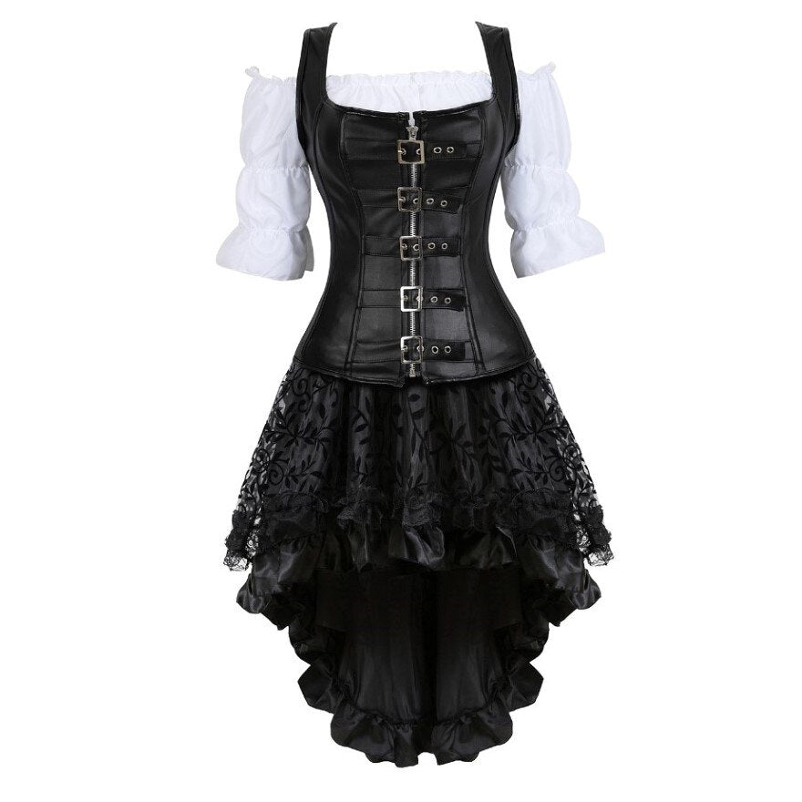 STEAMPUNK CORSET DRESS BLACK GOTHIC - S