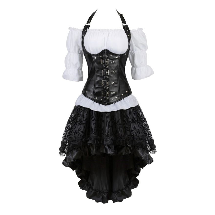 STEAMPUNK CORSET DRESS BLACK NIGHT - S