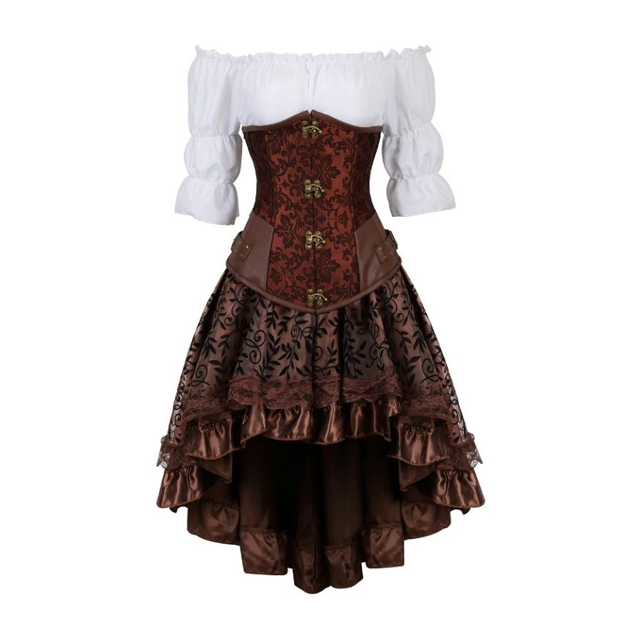 STEAMPUNK CORSET DRESS BROWN ROYALTY - S