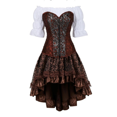 Buy Grebrafan Steampunk Corset Dress 3 Piece Outfits Bustiers with