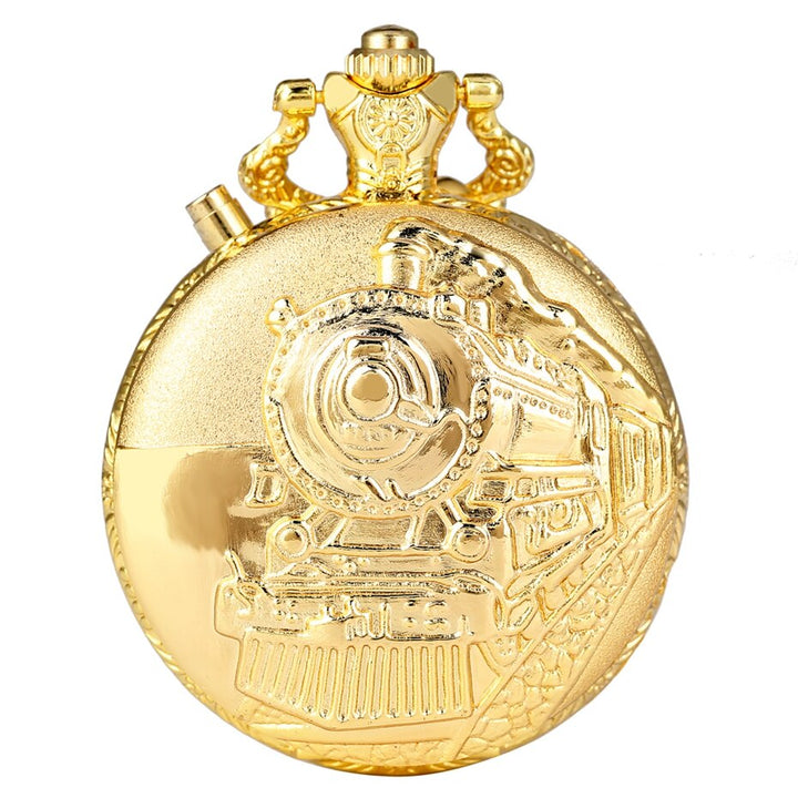 STEAMPUNK GOLDEN TRAIN POCKET WATCH