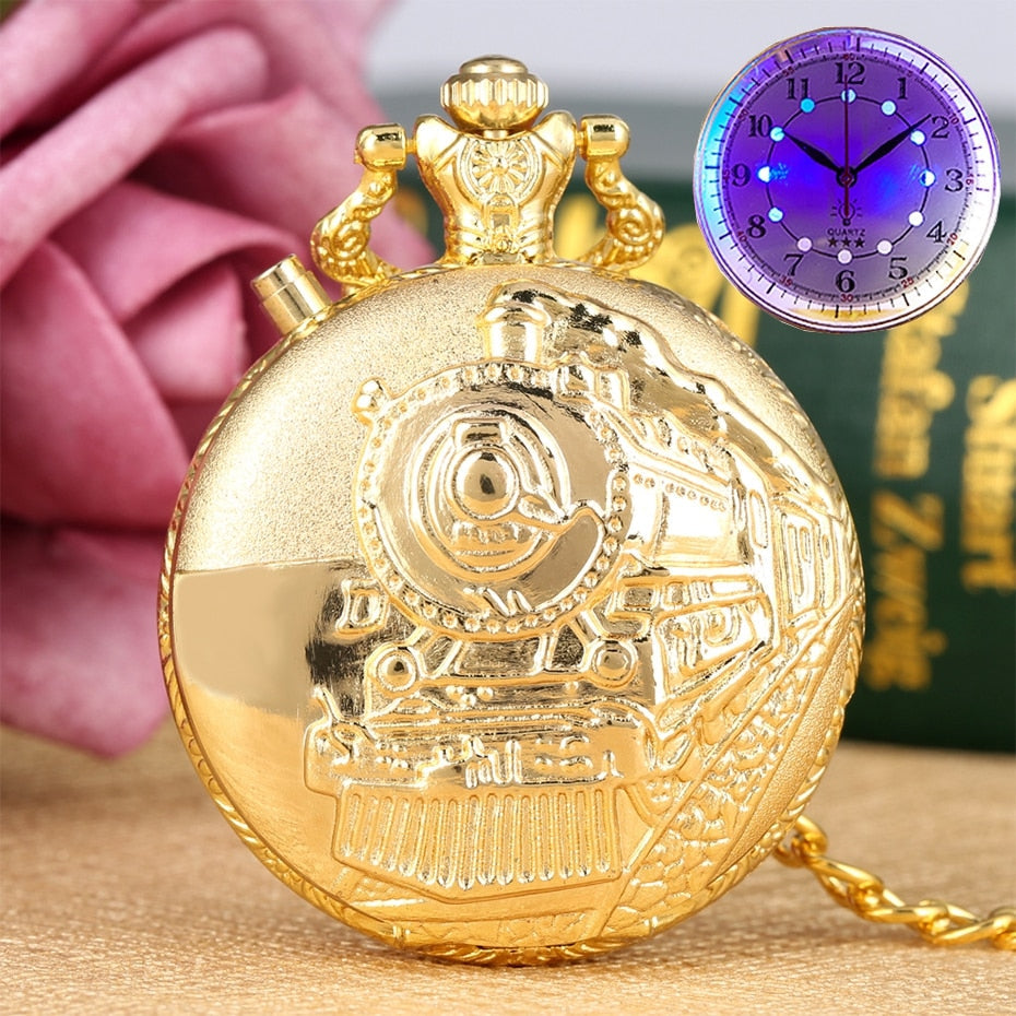 STEAMPUNK GOLDEN TRAIN POCKET WATCH