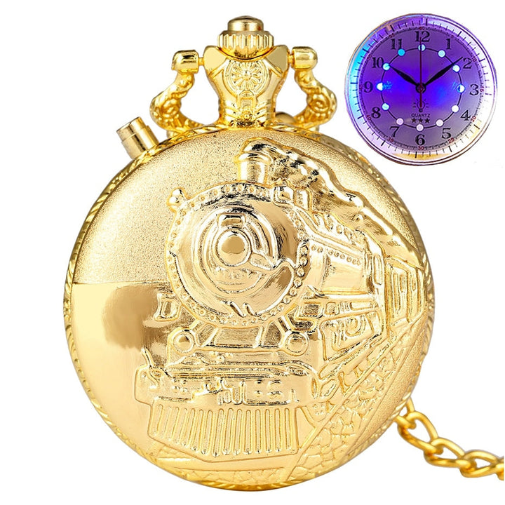 STEAMPUNK GOLDEN TRAIN POCKET WATCH