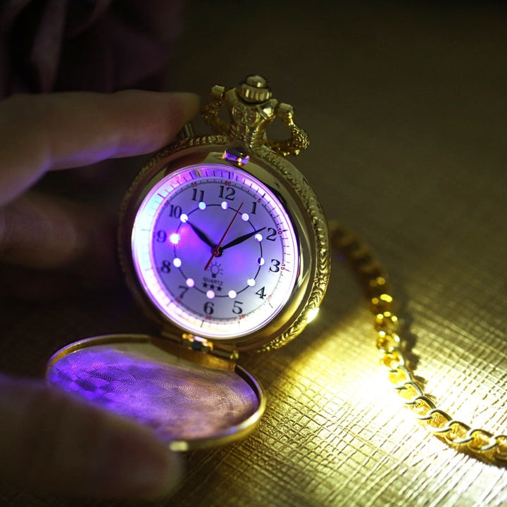 STEAMPUNK GOLDEN TRAIN POCKET WATCH
