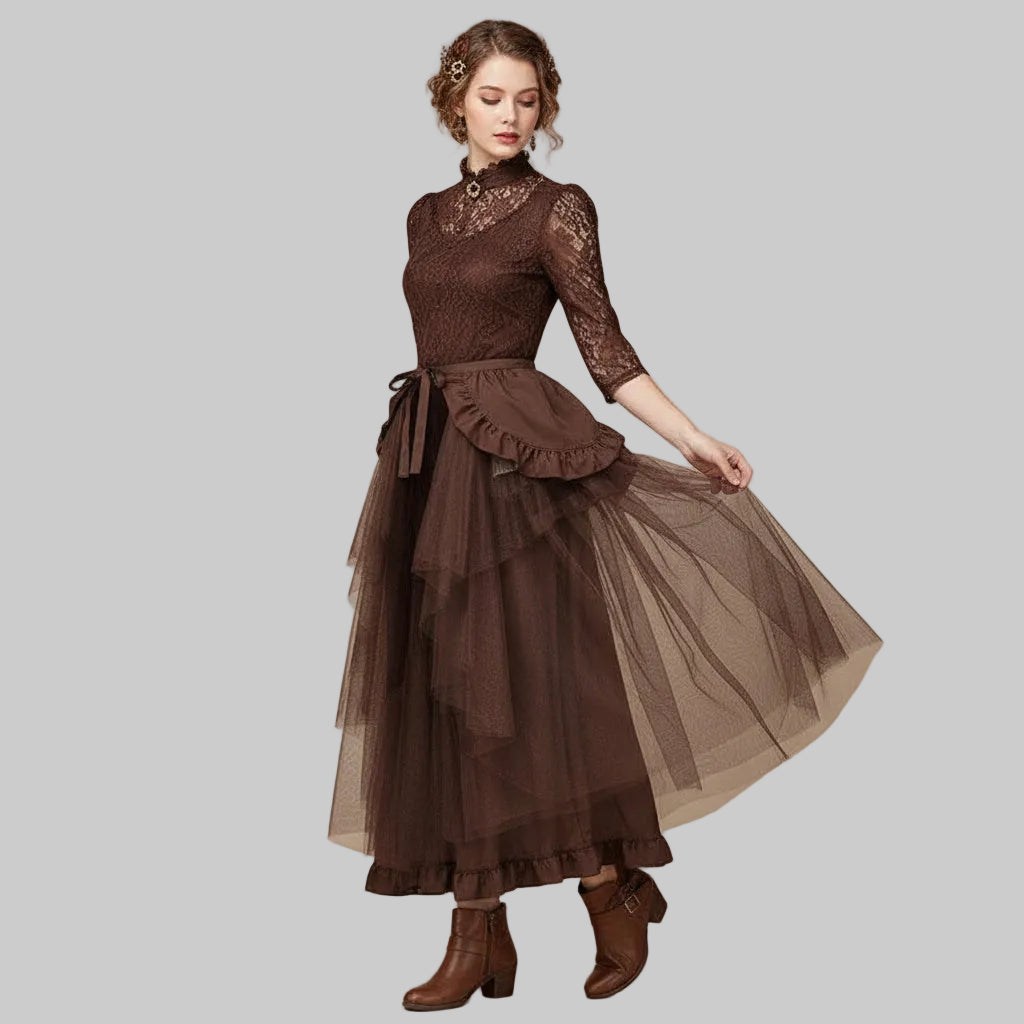 Steampunk Green Skirt - Brown / S - Steampunk Skirt