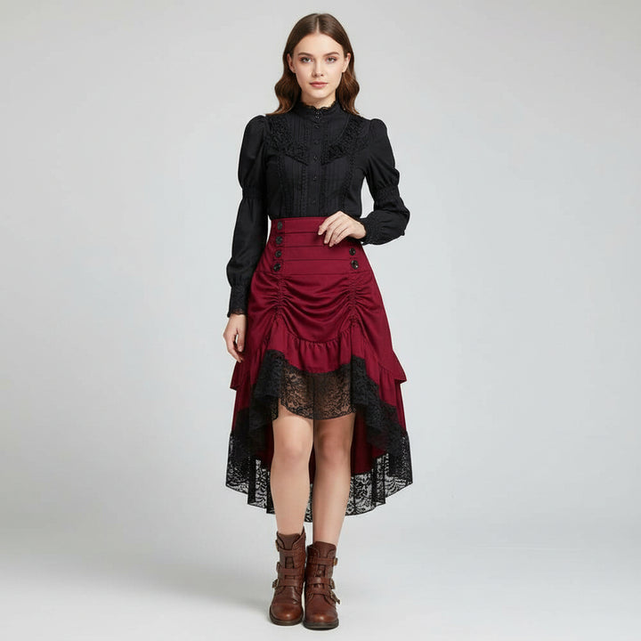 Steampunk High-Waisted Skirt - Red / S - Steampunk Skirt