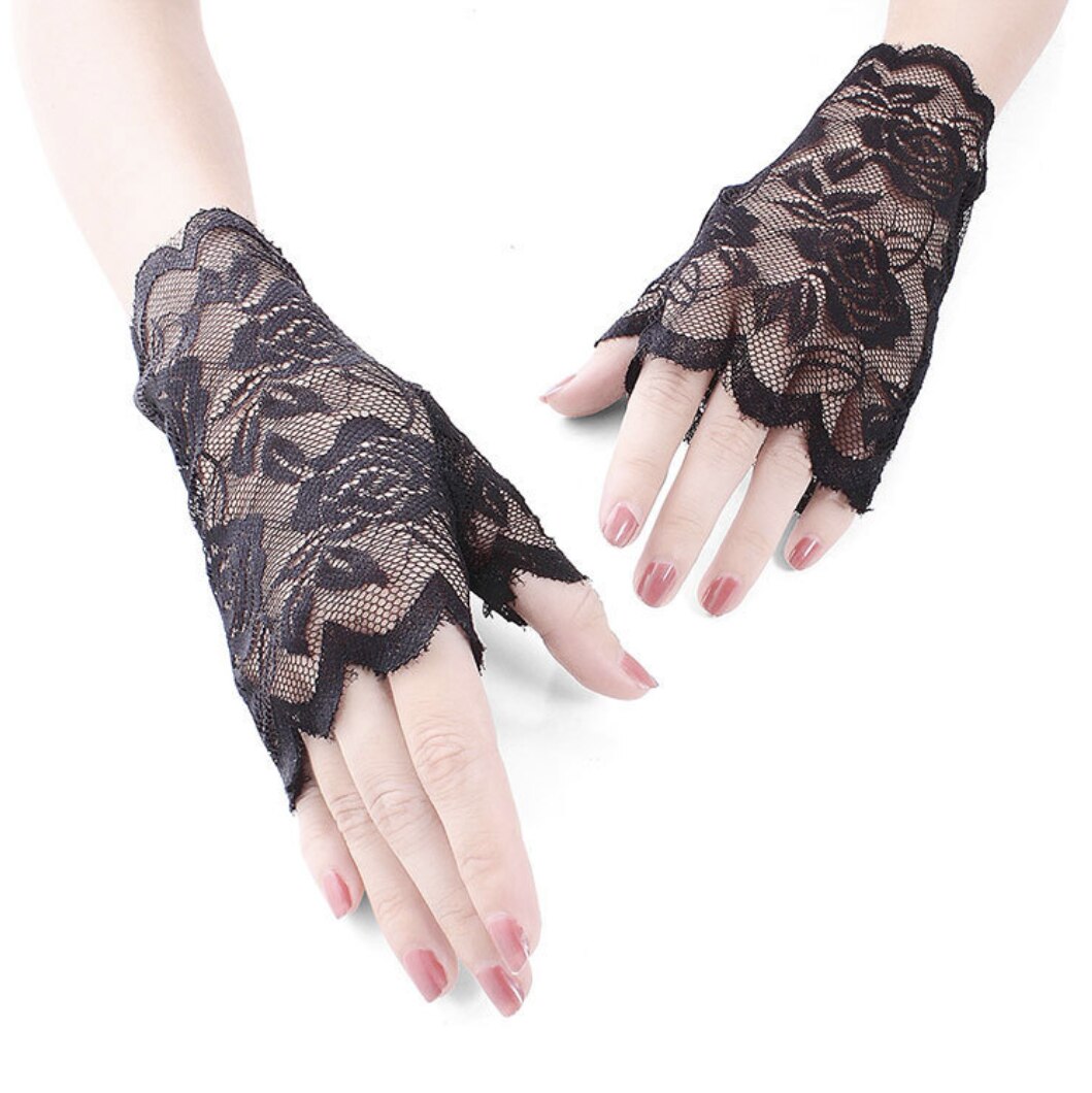 STEAMPUNK LADIES GLOVES - B BLACK / ONE SIZE