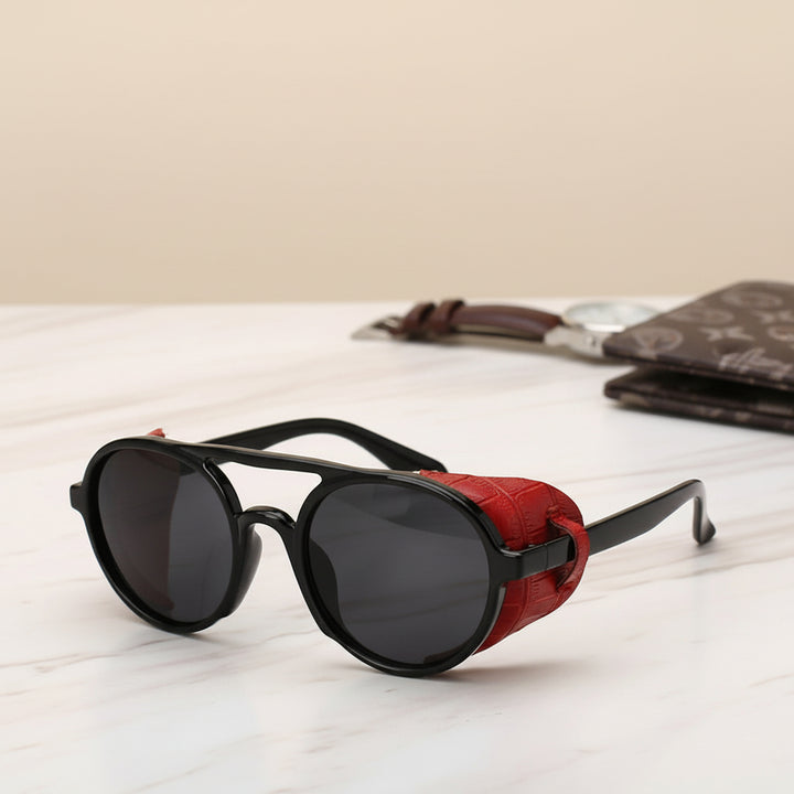 Steampunk Leather Shields Sunglasses - Red - Steampunk 
