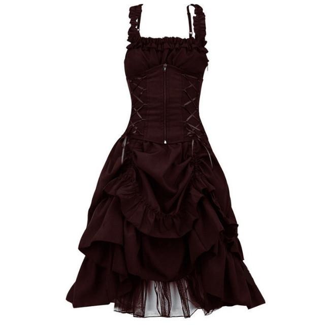 red and black steampunk dress Gothic Steampunk Lolita Victorian Evening Party Red Dress Costume Halloween#