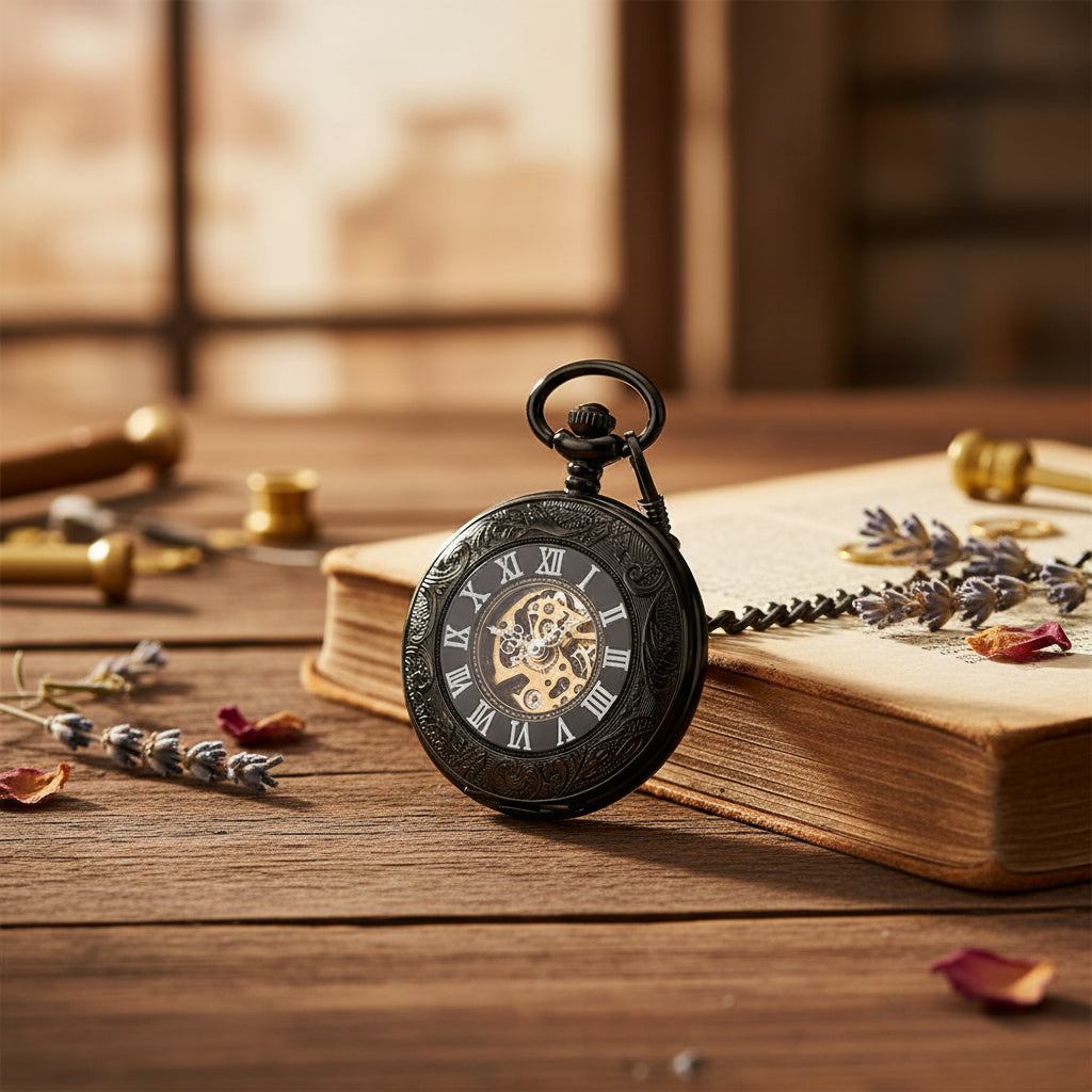 STEAMPUNK POCKET WATCH BLACK AND WHITE