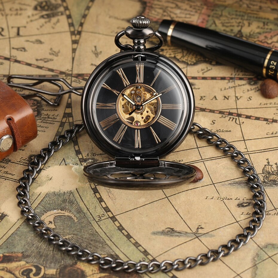 STEAMPUNK POCKET WATCH BLACK RETRO