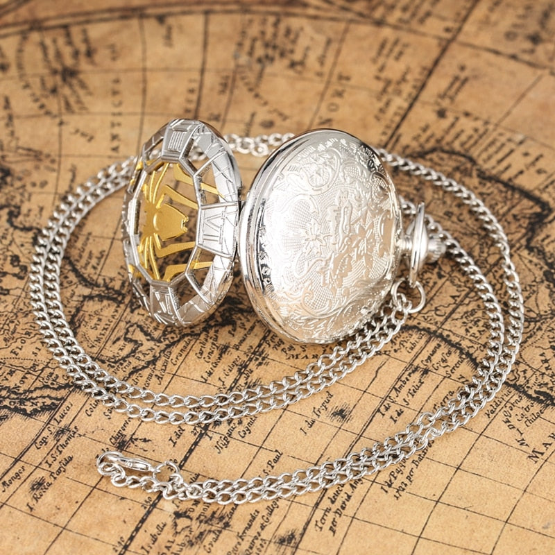 STEAMPUNK POCKET WATCH SILVER SPIDER
